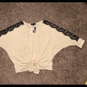 White Batwing tie waist NWT blouse